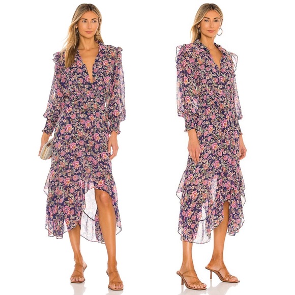 Misa Los Angeles Dresses & Skirts - MISA LA Katja Falaise Floral Fuchsia Maxi Ruffle Dress Sz XS